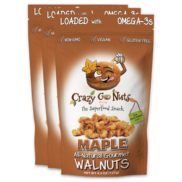 Crazy Go Nuts Walnuts - Maple, 4.5 Oz (3-Pack) - Healthy Snacks, Vegan, Low Carb, Gluten Free, Superfood - Natural, Non-Gmo, Ala