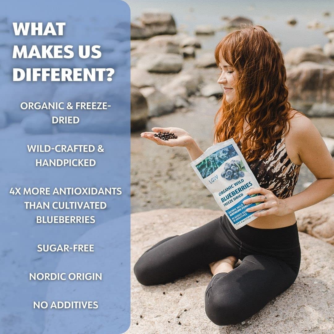 Loov Wild Organic Dried Blueberries, No Added Sugar, No Added Oil, 4 Ounces, Freeze Dried Blueberries Organic From Nordic Forest