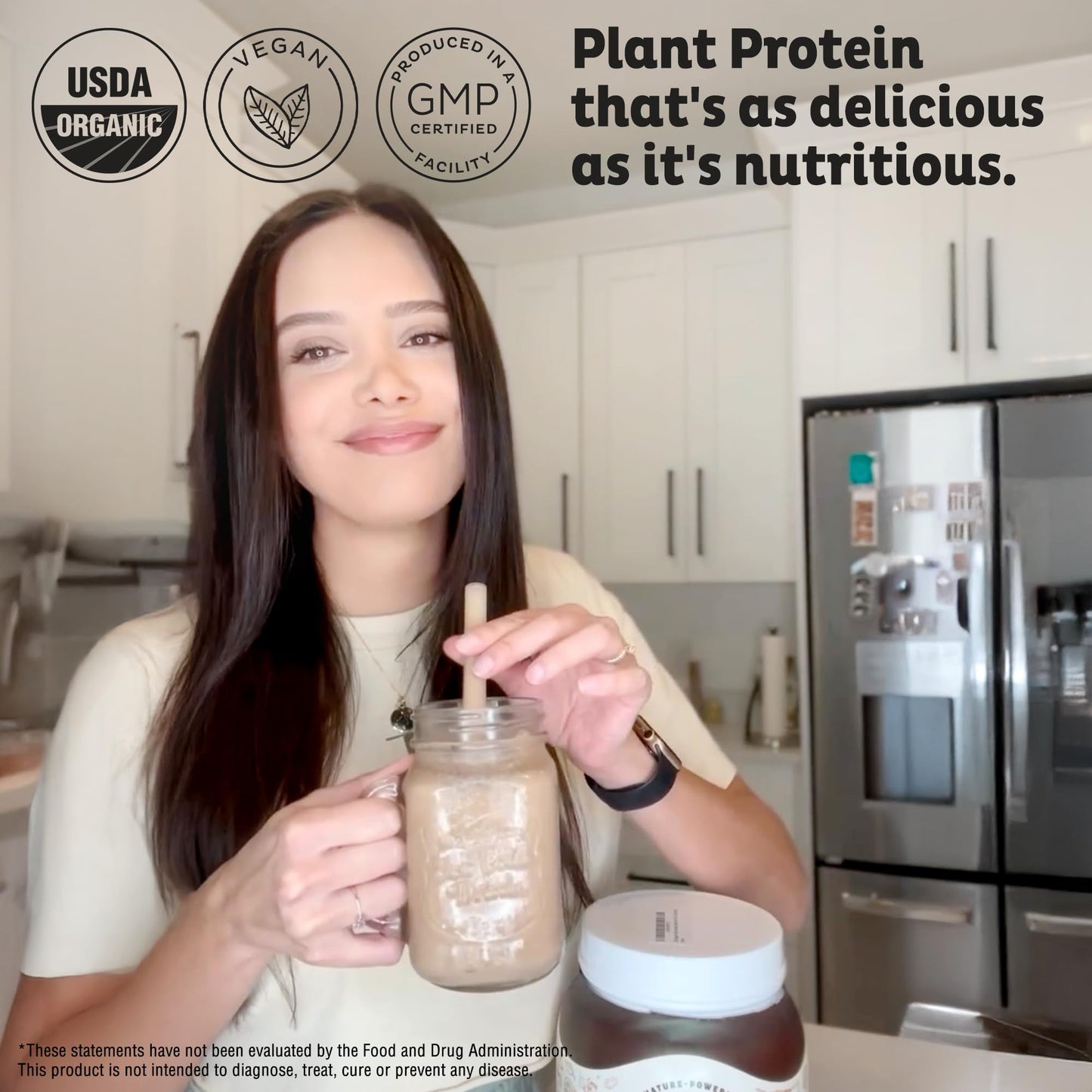 KOS Plant Based Protein Powder, Chocolate USDA Organic - Low Carb Pea Protein Blend, Vegan Superfood with Vitamins & Minerals -