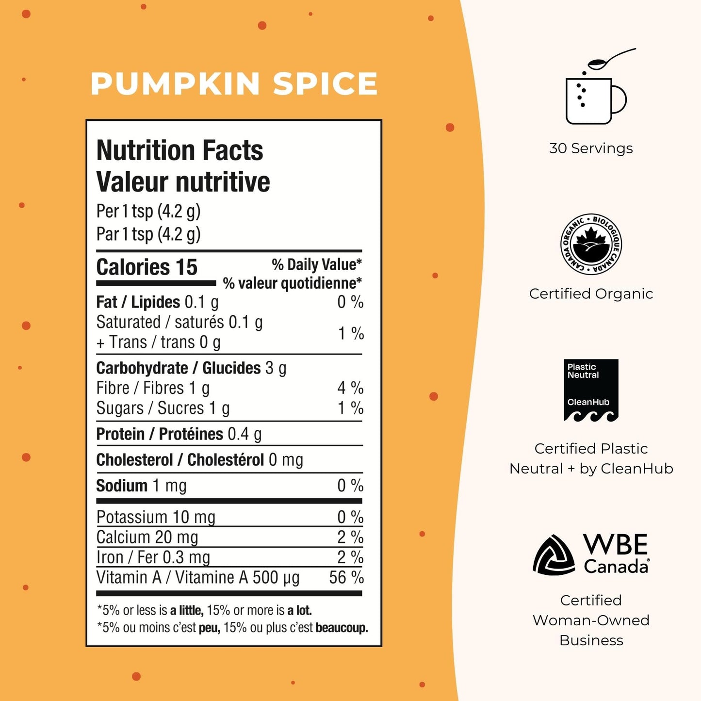 Blume Pumpkin Spice Latte - Superfoods Powdered Latte - Syrup Free, Organic & Vegan Latte - 30 Servings (125G)