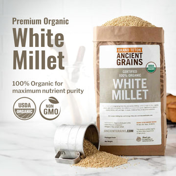 100% Organic White Millet By Grand Teton Ancient Grains | Shelled, Gluten-Free, Hulled Grain For Salads, Pilafs, & Soups | Whole
