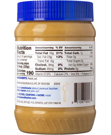 Peanut Butter & Co. Old Fashioned Smooth Peanut Butter, Non-GMO, Gluten Free, Vegan, No Sugar Added, 16 Ounce (Pack of 6)