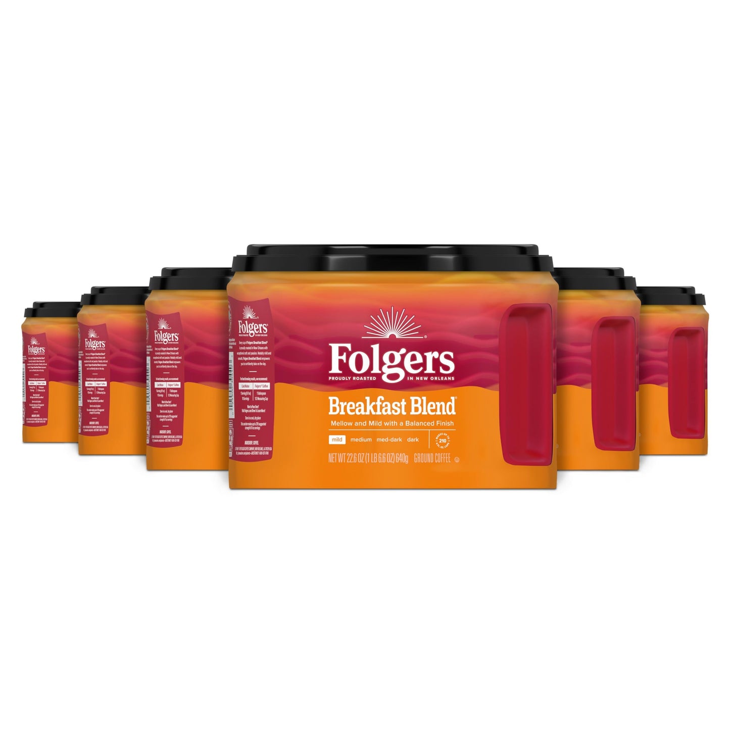 Folgers Breakfast Blend Mild Roast Ground Coffee, 22.6 Ounces (Pack Of 6)
