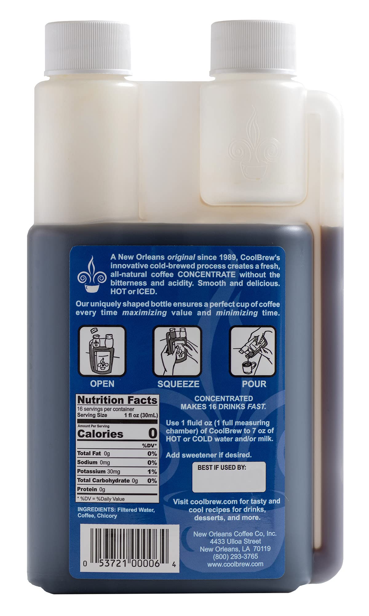 CoolBrew Original 6 Pack - 16 DRINKS PER BOTTLE - Fresh Cold Brew Liquid Concentrate - For Iced or Hot Coffee, Unsweetened, No P