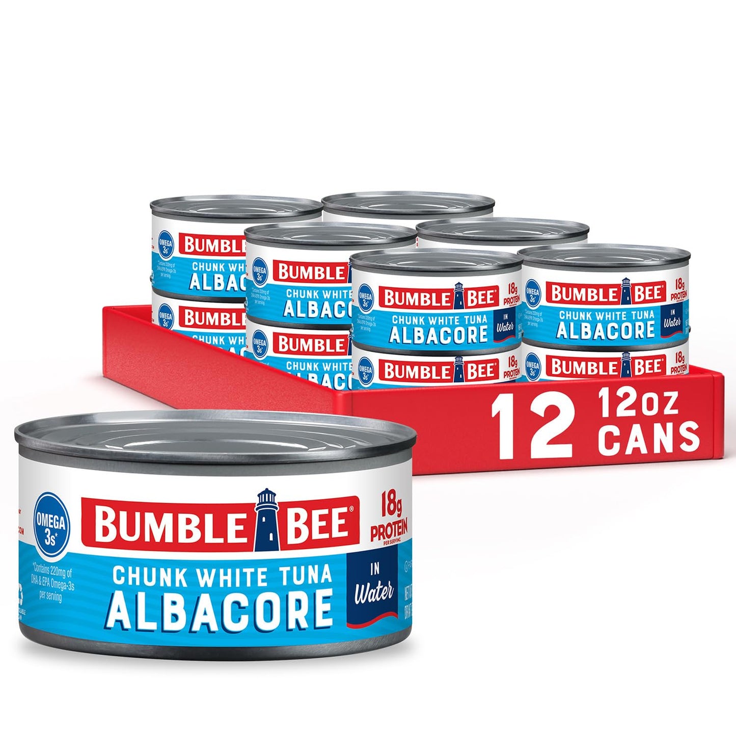 Bumble Bee Chunk White Albacore Tuna In Water, 12 Oz Can (Pack Of 12) - Wild Caught Tuna - 18G Protein Per Serving, High In Omega-3S - Non-Gmo Project Verified, Gluten Free, Kosher