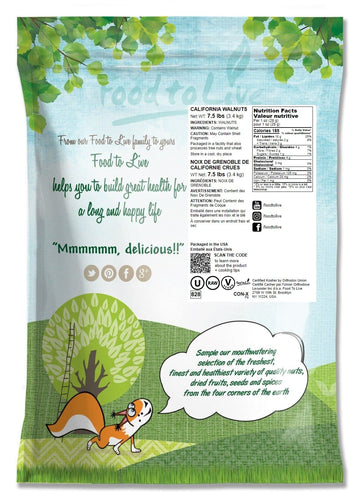Food To Live - California Walnuts Halves & Pieces, 7.5 Pounds Raw, Unsalted, Shelled, Vegan, Kosher, Sirtfood, Bulk. Rich In Ome