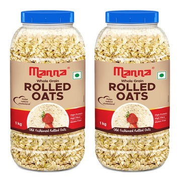 Manna 100% Rolled Oats 2kg | Gluten Free | Traditional Oats | Diabetic Friendly | 100% Wholegrain 1kg (Pack of 2)