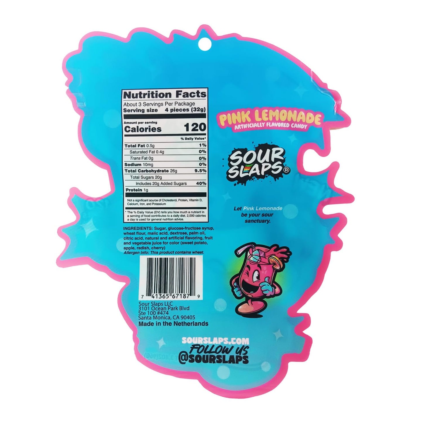 Sour Slaps Sour Candy Belts 3-Pack - Deliciously Chewy, Extreme Sour, Vegetarian, Pink Lemonade Flavor, Multi-color, Medium Size
