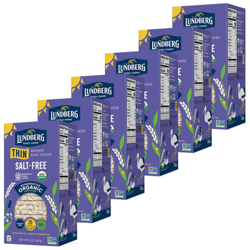 Lundberg Thin Brown Rice Cakes, Salt-Free, 6-Pack - Regenerativeorganic Certified, Healthy Snacks, Vegan, 6 Oz Ea