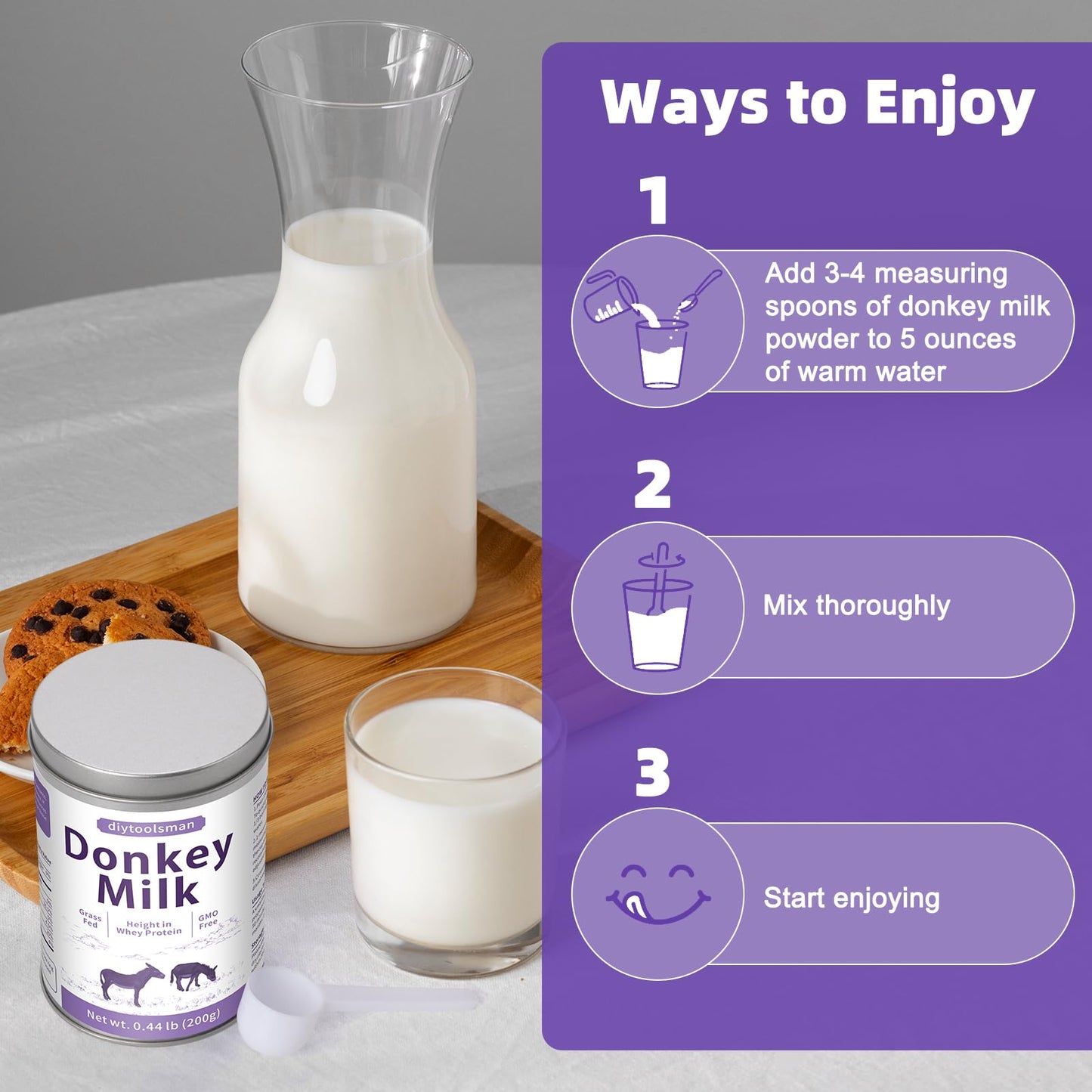 Liovsiso 200g Donkey Milk Powder - 100% Organic, Rich in Whey Protein, Easy to Digest, Immune Booster