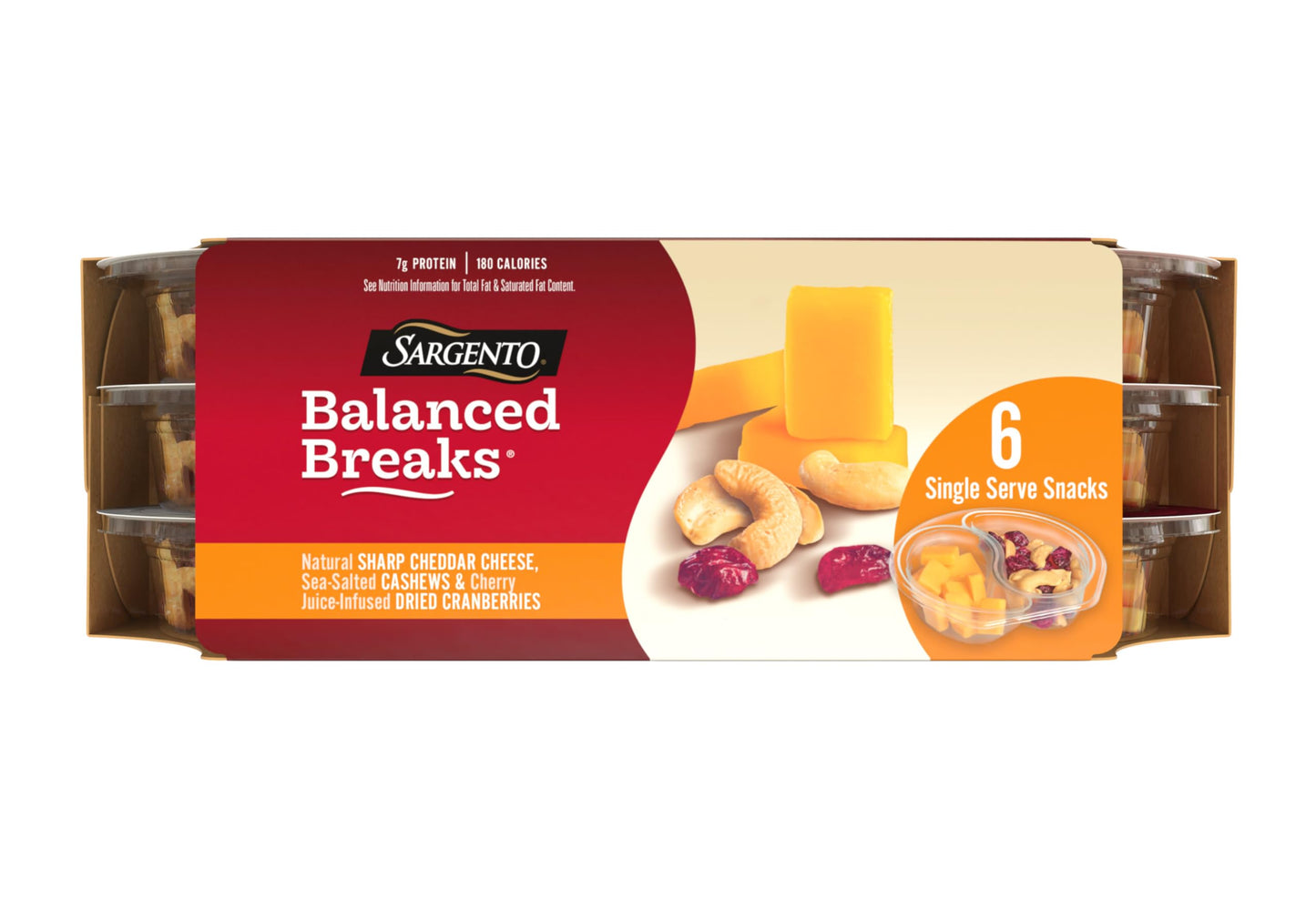 Sargento Balanced Breaks Natural Sharp Cheddar Cheese, Sea-Salted Cashews and Cherry Juice-Infused Dried Cranberries Snack Kit,