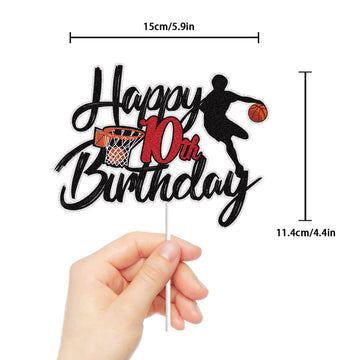 LINGBOOM Basketball Cake Topper for 10th Birthday, Sport Theme Decoration, Model C-8th Basketball, Black