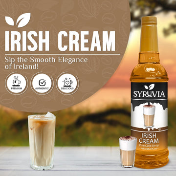 Syruvia Irish Cream Syrup - Irish Cream Coffee Syrup Flavor, 25.4 Fl Oz, Kosher, Gluten Free, Perfect For Coffee, Drinks, Soda,