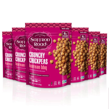 Saffron Road Roasted and Crunchy Korean BBQ Chickpeas | High Protein Snacks | Gluten-free, Vegan, Non-GMO, and Certified Halal a