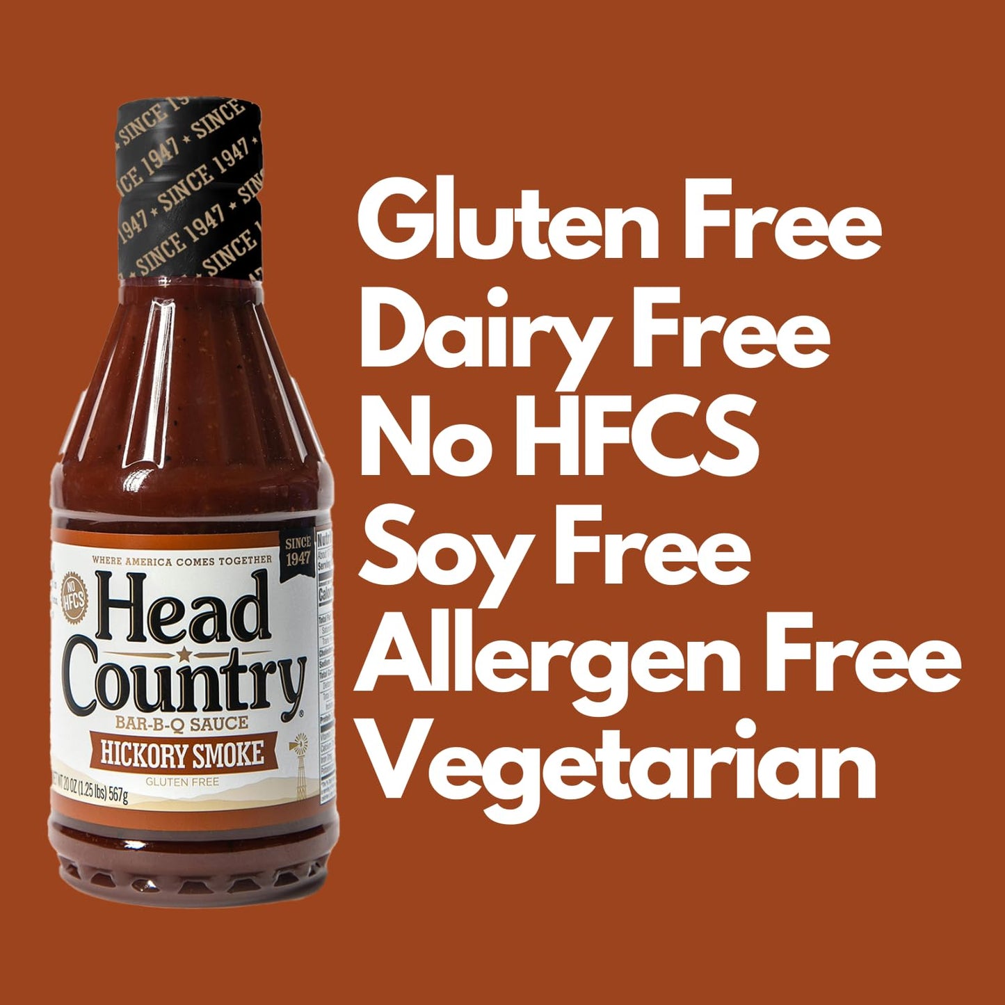 Head Country Bar-B-Q Sauce, Hickory Smoke Soy Free, Gluten Free Bbq Sauce With No Preservatives Smoky & Sweet Championship Barbecue Sauce For Ribs, Pork, Sausage & Brisket 20 Ounce, Pack Of 6