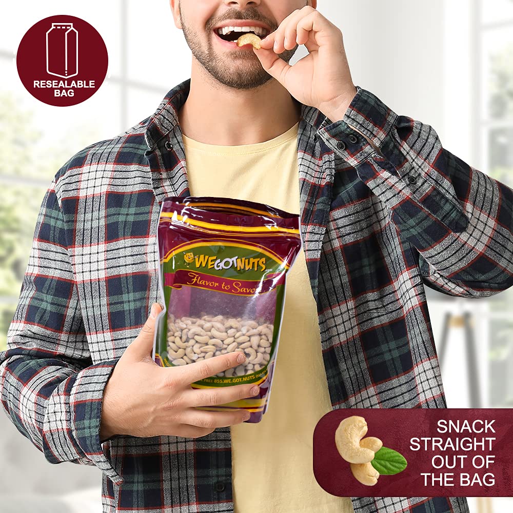 Raw Whole Unsalted Cashews - Premium Quality Kosher Raw Cashews By We Got Nuts - Oil-Free Natural, Healthy & Diet-Friendly Snack