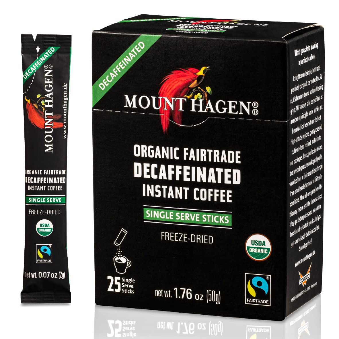 Mount Hagen 25 Count Single Serve Instant Decaf Coffee Packets | Decaffeinated Organic Medium Roast Arabica Beans | Eco-friendly