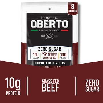 Oberto Grass Fed Beef Sticks - Chipotle Zero Sugar No Artificial Ingredients High Protein Gluten Free Wood Smoked enhanced Grass Fed Meat Sticks High Protein Snacks 1.15 Ounce (Pack of 8)