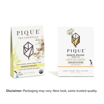 Pique Organic White Peony Tea Crystals - Antioxidants For Radiant Skin, Immune Support, Fujian Chinese Caffeinated Tea - 14 Sing