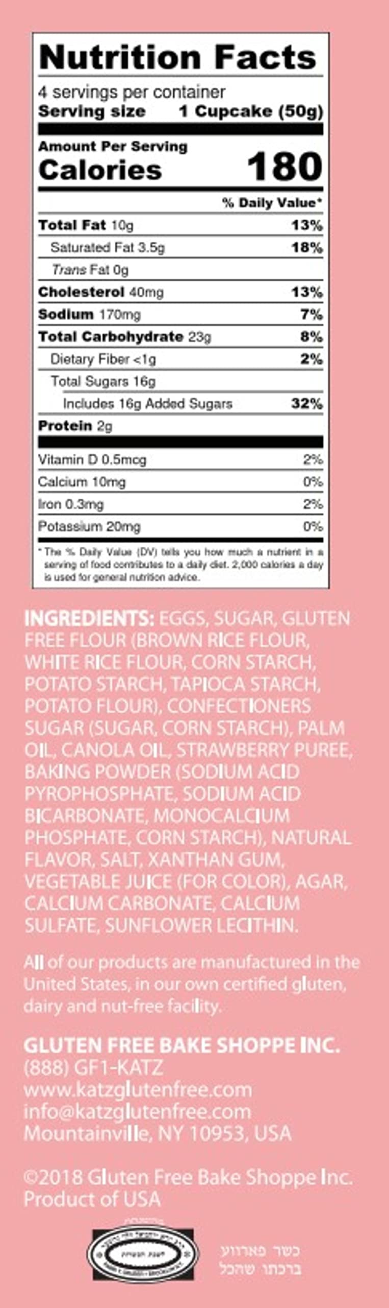 Katz Gluten Free Strawberry Cupcake | Dairy Free, Nut Free, Gluten Free | 7 Ounce Pack of 4