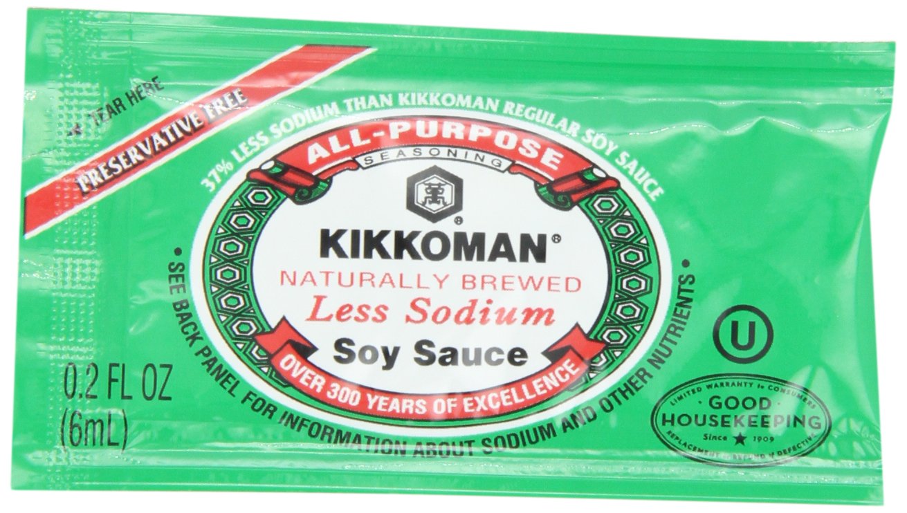 Kikkoman Less Sodium Soy Sauce Packets, 0.2 Fl Oz (Pack Of 200)