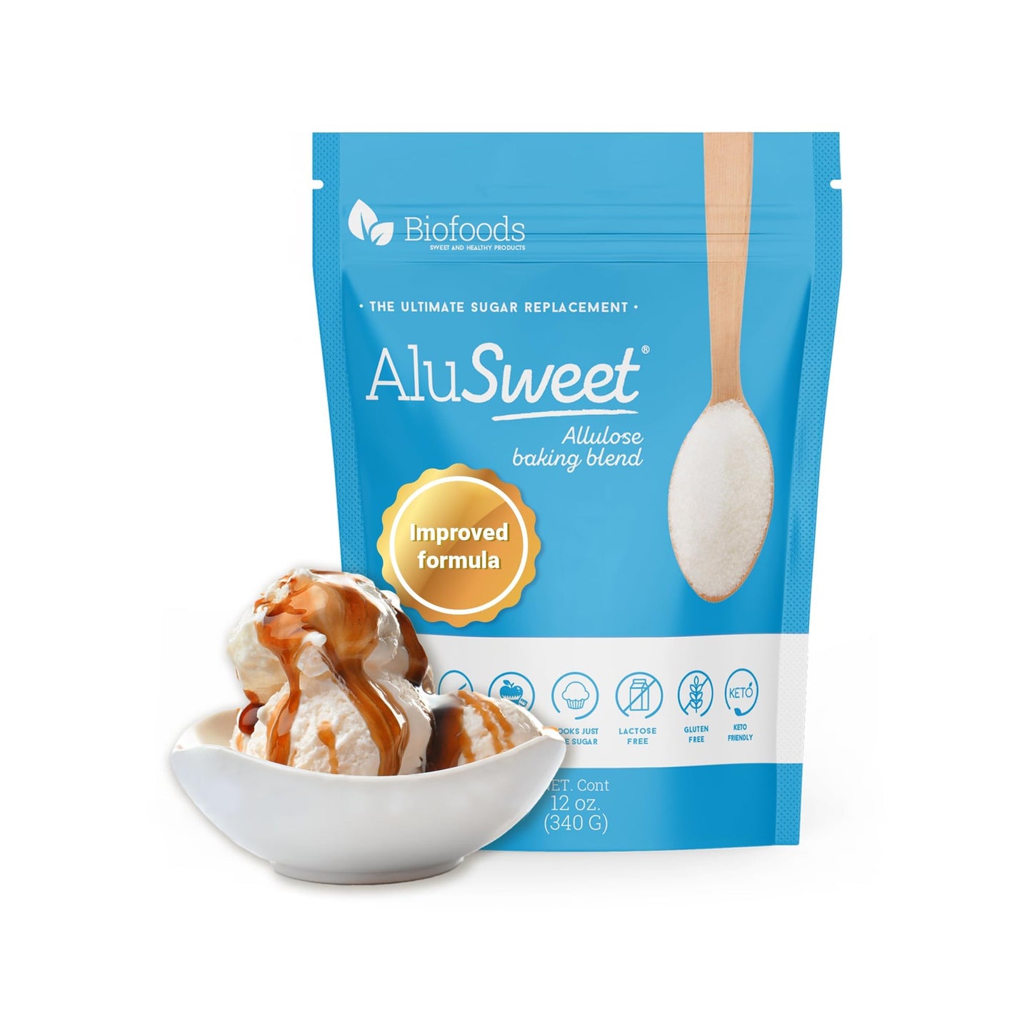 Alusweet Allulose Sweetener Zero Calorie - 12 oz - 1:1 Sugar Substitute, Keto-Friendly, Gluten-Free, Non-Glycemic, Plant-Based S