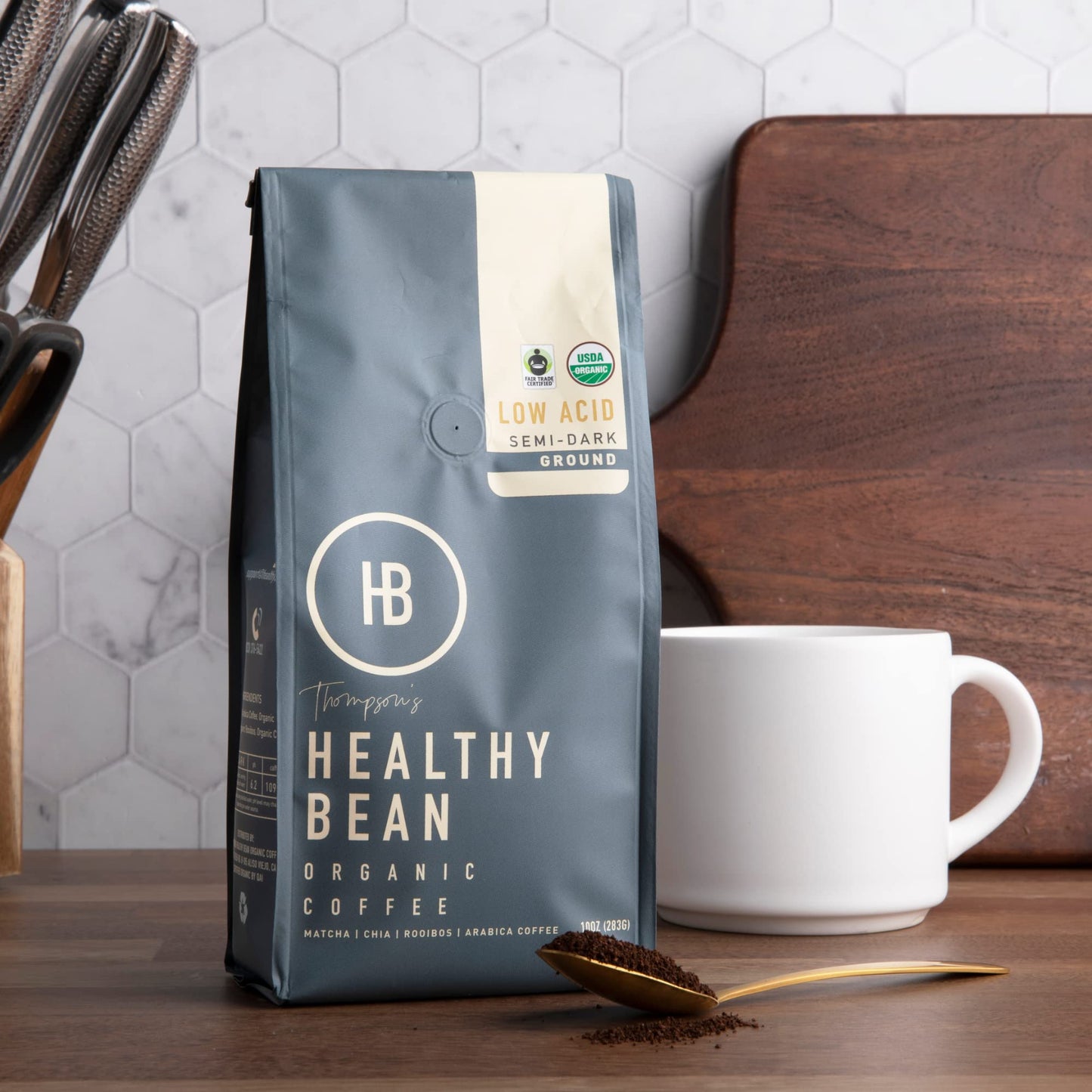 Healthy Bean Coffee - Organic Low Acid Coffee Ground, Superfood Infused Healthy Coffee, Clean Coffee Organic - Usda Organic Grou