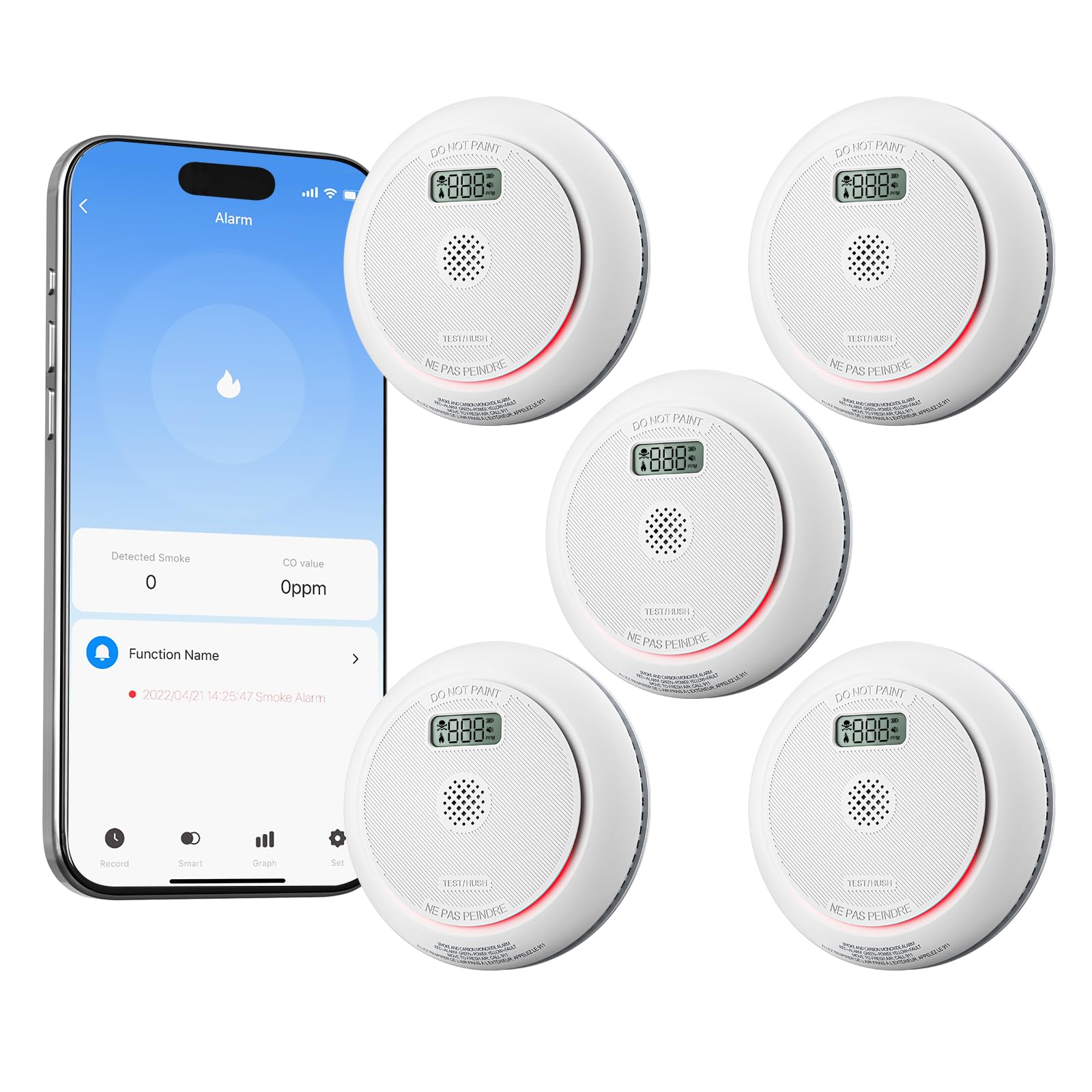 Siterlink Smart Smoke And Carbon Monoxide Detector Combo With Digital Display, 2 In 1 Wifi Fire And Co Alarm Detector, Replaceab