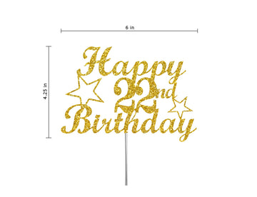 RokAPary 22nd Birthday Cake Topper, Gold Glitter, Acrylic, Sturdy Double-Sided, 1 Count