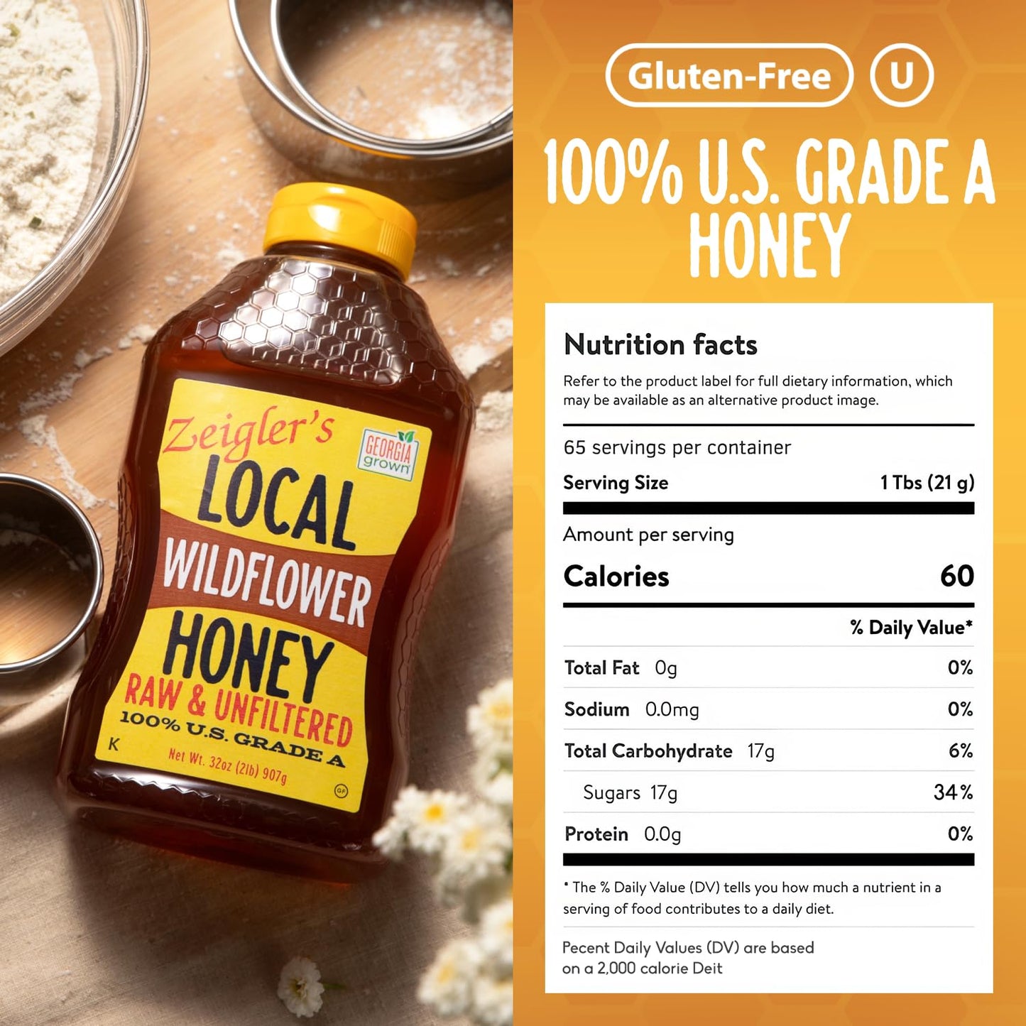 Zeiglers Wildflower Honey, 32 Oz - 100% Natural, Raw & Unfiltered, Georgia Grown Certified - Pure Southern Honey - Great for Te