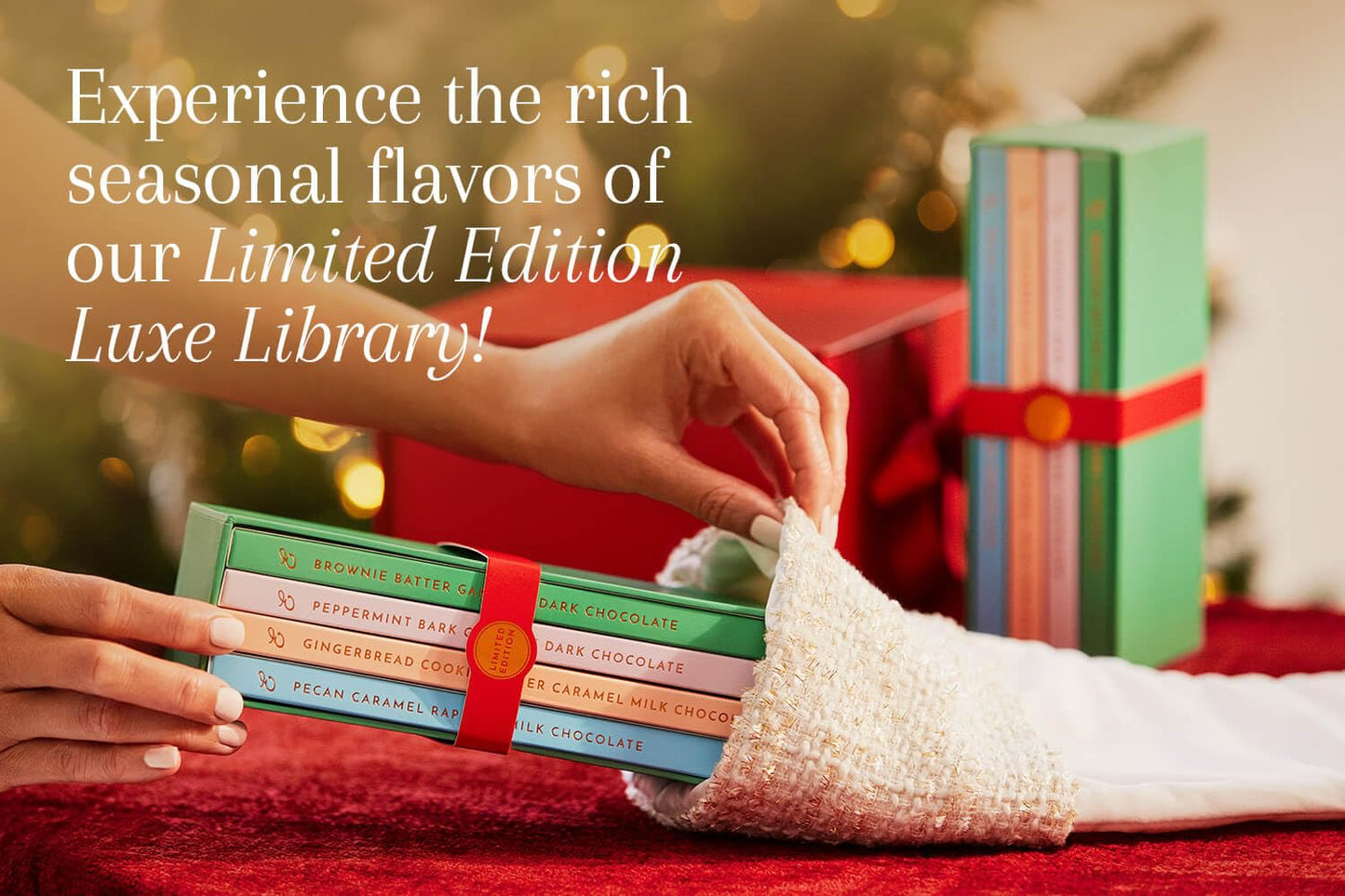 Ethel M Chocolates Holiday Luxe Library, 4-Pack Of Gourmet Holiday Chocolate Bars