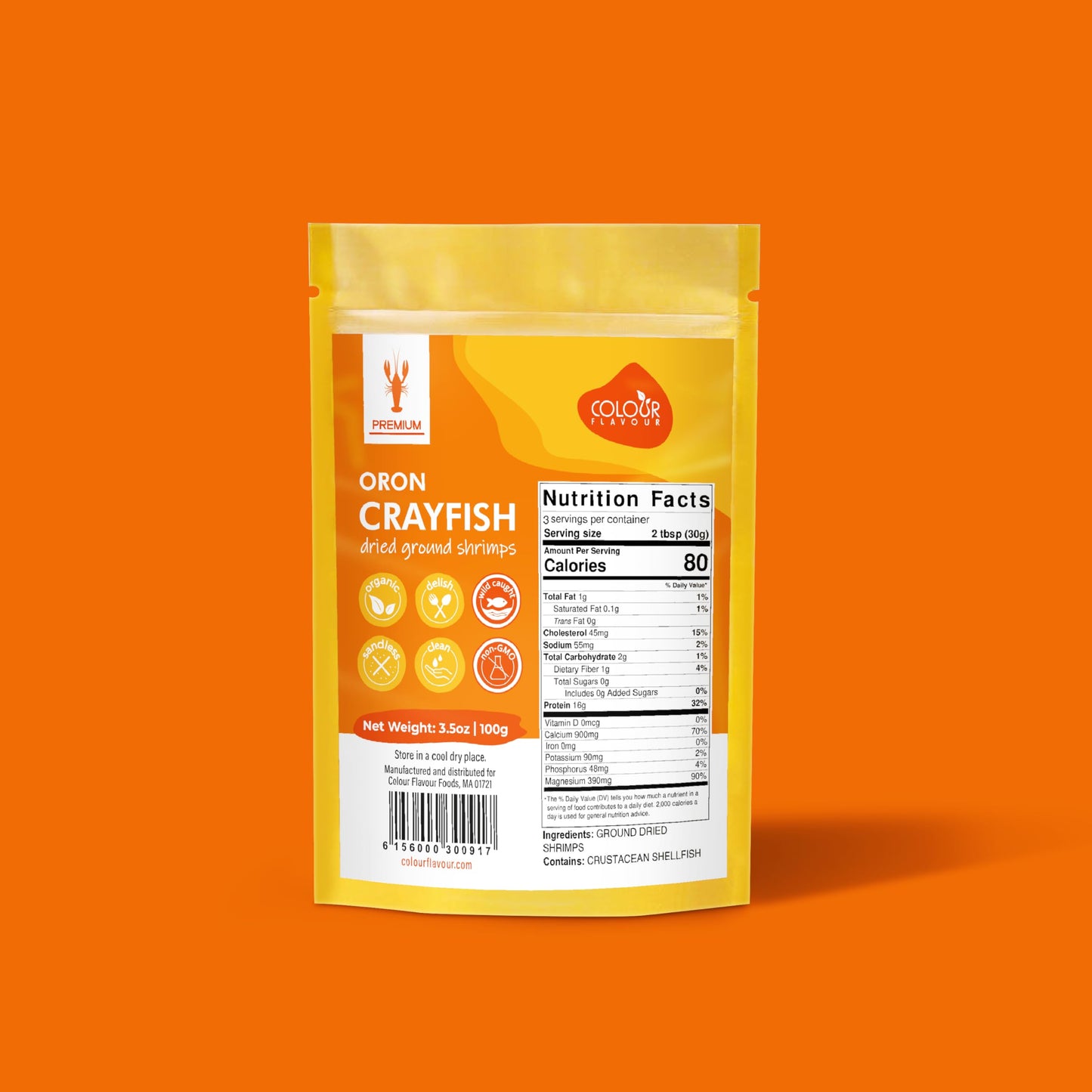 Colour Flavour Premium Quality Nigerian Dry Shrimp Crayfish Powder 3.5Oz 100Gram Dried Shrimp For Cooking Seafood Flavor (Crayfi