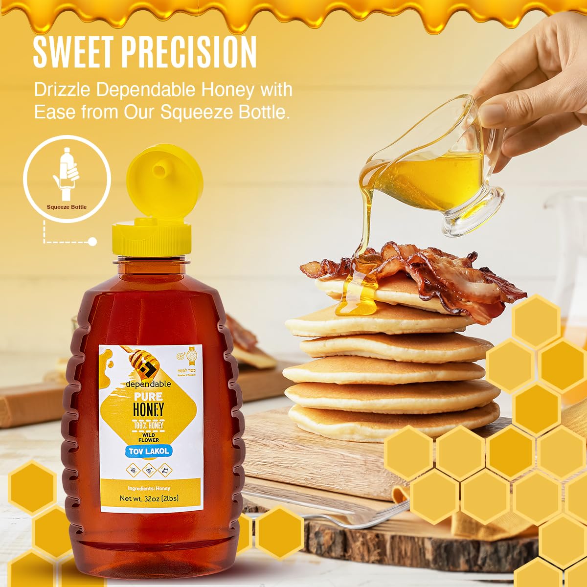 Dependable Food Raw Honey - 32 Oz. Squeeze Bottle - 100% Pure, Raw, All Natural, Wildflower Honey - Hive To Bottle