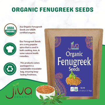 Jiva Organic Fenugreek Seeds 2.5 LB Bulk - Non-GMO, Gluten Free, Non Irradiated Whole Methi Seeds (Fenogreco En Semillas)