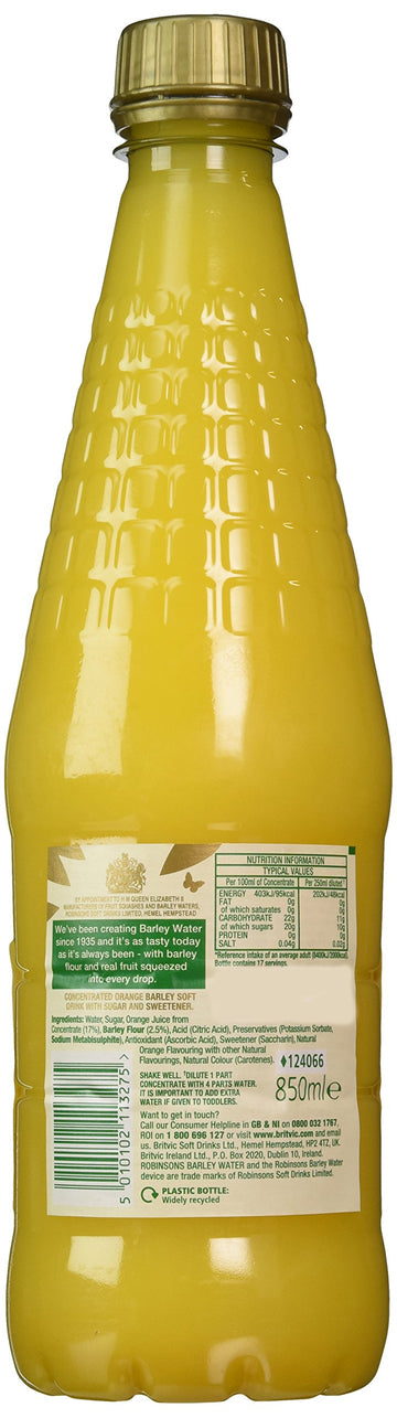 Robinsons Barley Water (Orange) 850Ml (28.7 Fl Oz) - Pack Of 2