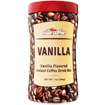 Elite Instant Coffee Vanilla Flavored Drink Mix 7Oz (3 Pack) Gluten Free, Resealable Tin Bottle