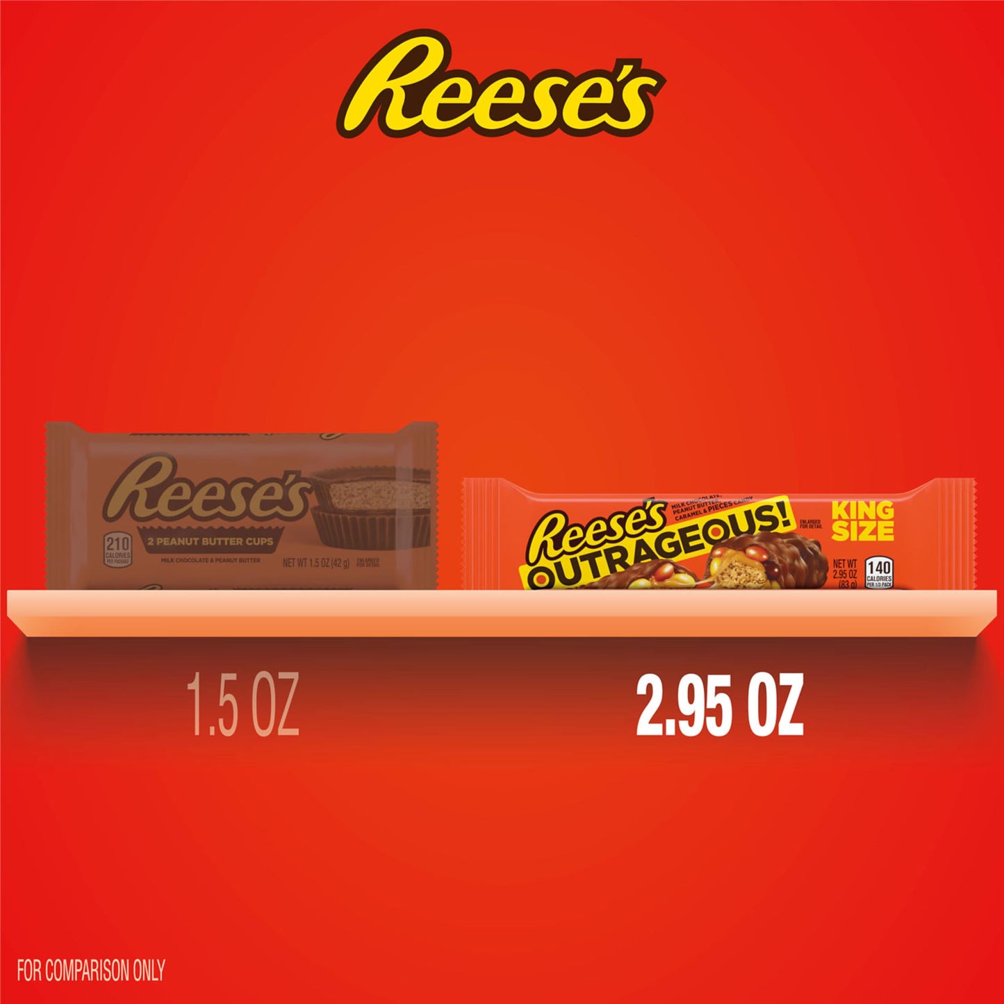 REESE'S OUTRAGEOUS! King Size Candy Bars, Peanut Butter & Caramel, 2.95 oz (18 Count)