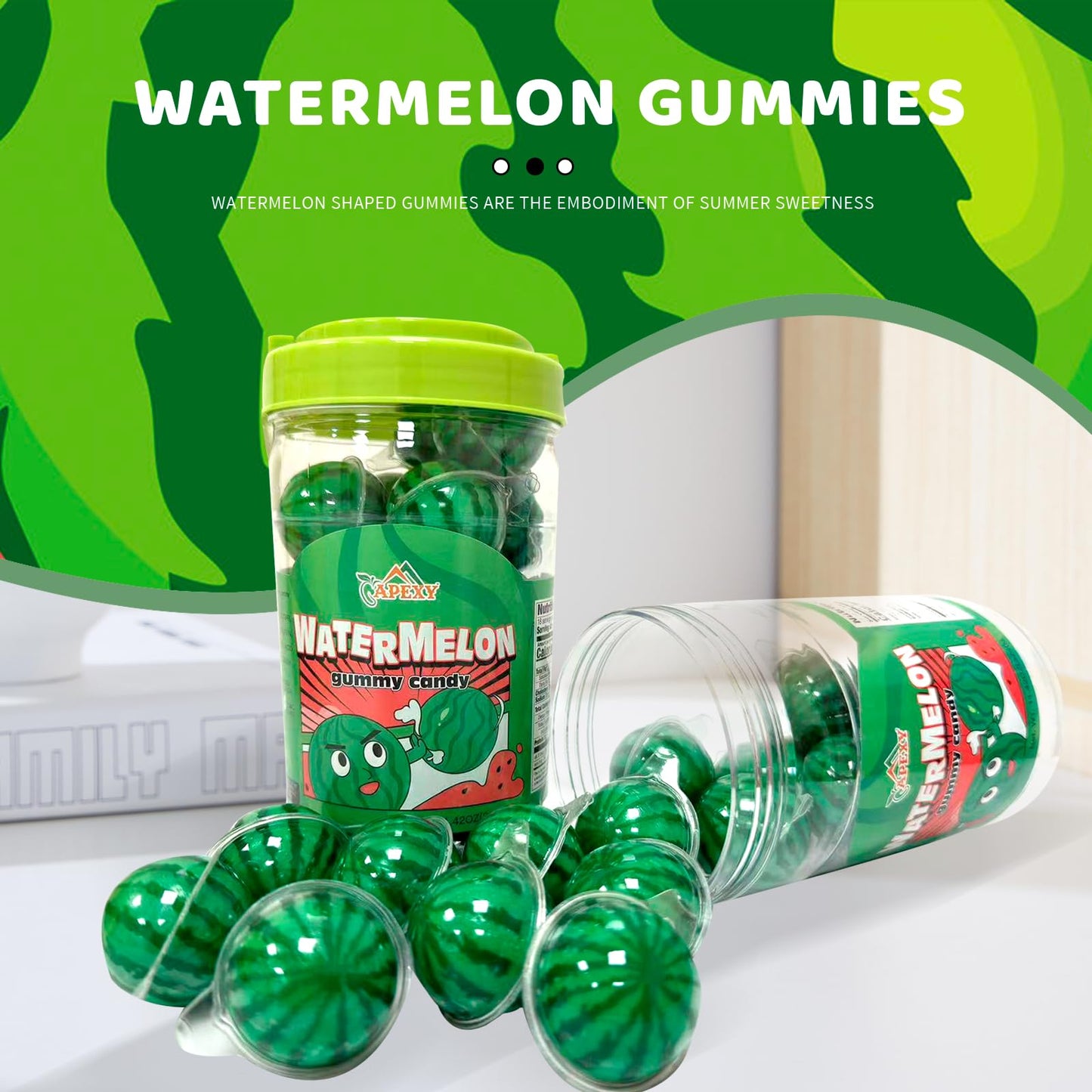 Apexy Watermelon Gummy Candy With Fruity Liquid Center Fat Free Perfect For Halloween, Birthday, Trick Or Treat, Party Candy 11.42Oz