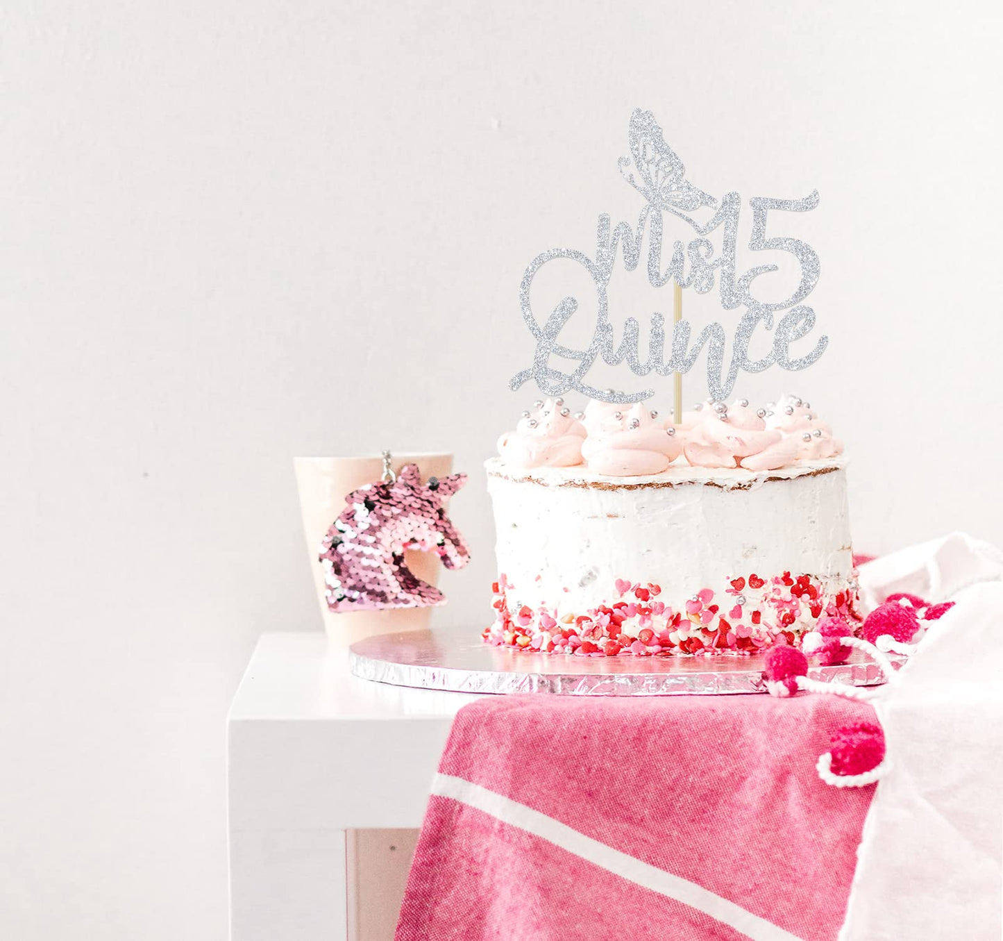 Silver Glitter Mis Quince Cake Topper, Mis Quince Aos Decorations, 15Th Birthday Decorations, Feliz 15 Anos, Cheers To 15 Years