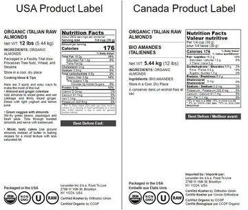 Food To Live - Organic Almonds, 12 Pounds Non-Gmo, Whole, Raw, No Shell, Unpasteurized, Unsalted, Vegan, Kosher, Bulk. Keto Snac