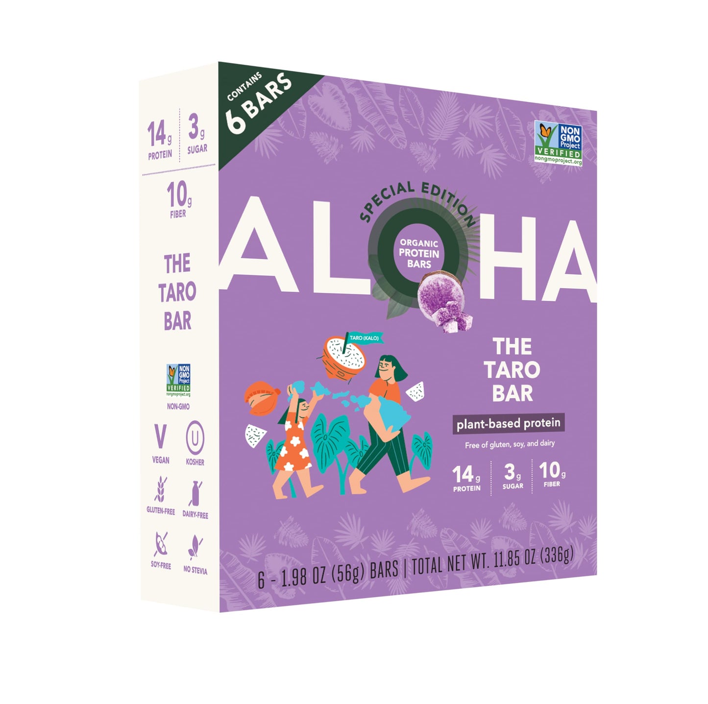 ALOHA Organic Plant Based Protein Bars - The Taro Bar Special Edition, Vegan, Low Sugar, Gluten Free, 6 Count, 1.98oz Bars