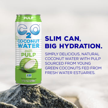 C2O Coconut Water with Pulp, 12 Pack Slim Cans, 17.5 fl oz