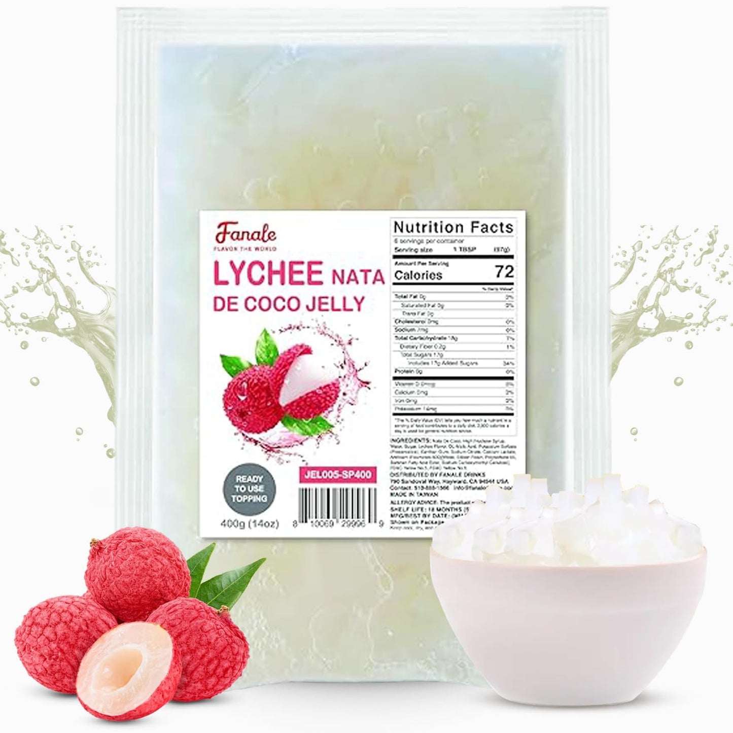 Fanale Coconut Jelly Topping nata de coco for Bubble Tea 400 g | Lychee Jelly | for Boba Tea Smoothies Slushes Desserts 400g