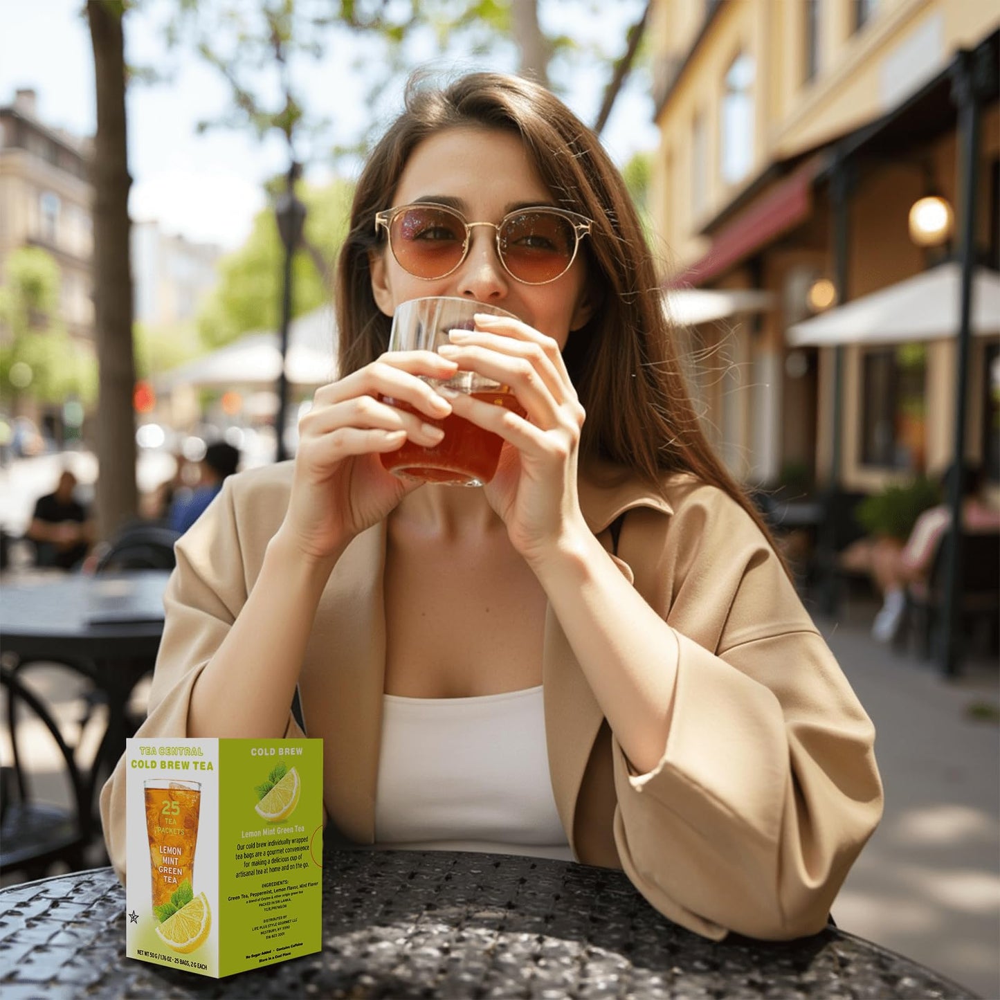 Life Plus Style Gourmet Tea Central Lemon Mint Green Tea Organic Ceylon Iced Green Tea Lemon Iced Drink Peppermint Cold Brew Tea