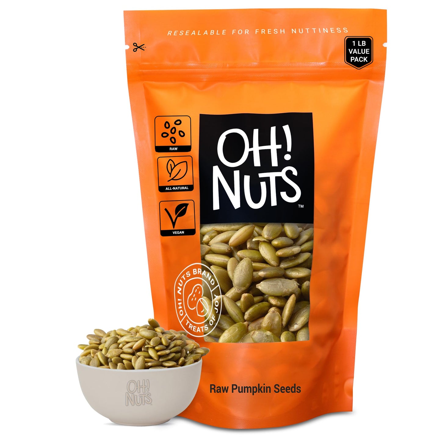 Pumpkin Seeds | Raw - 100% Natural | 1 Lb | Pepitas Raw Unsalted | Packed In New York Zip-Seal Bag For Exceptional Freshness By Oh Nuts