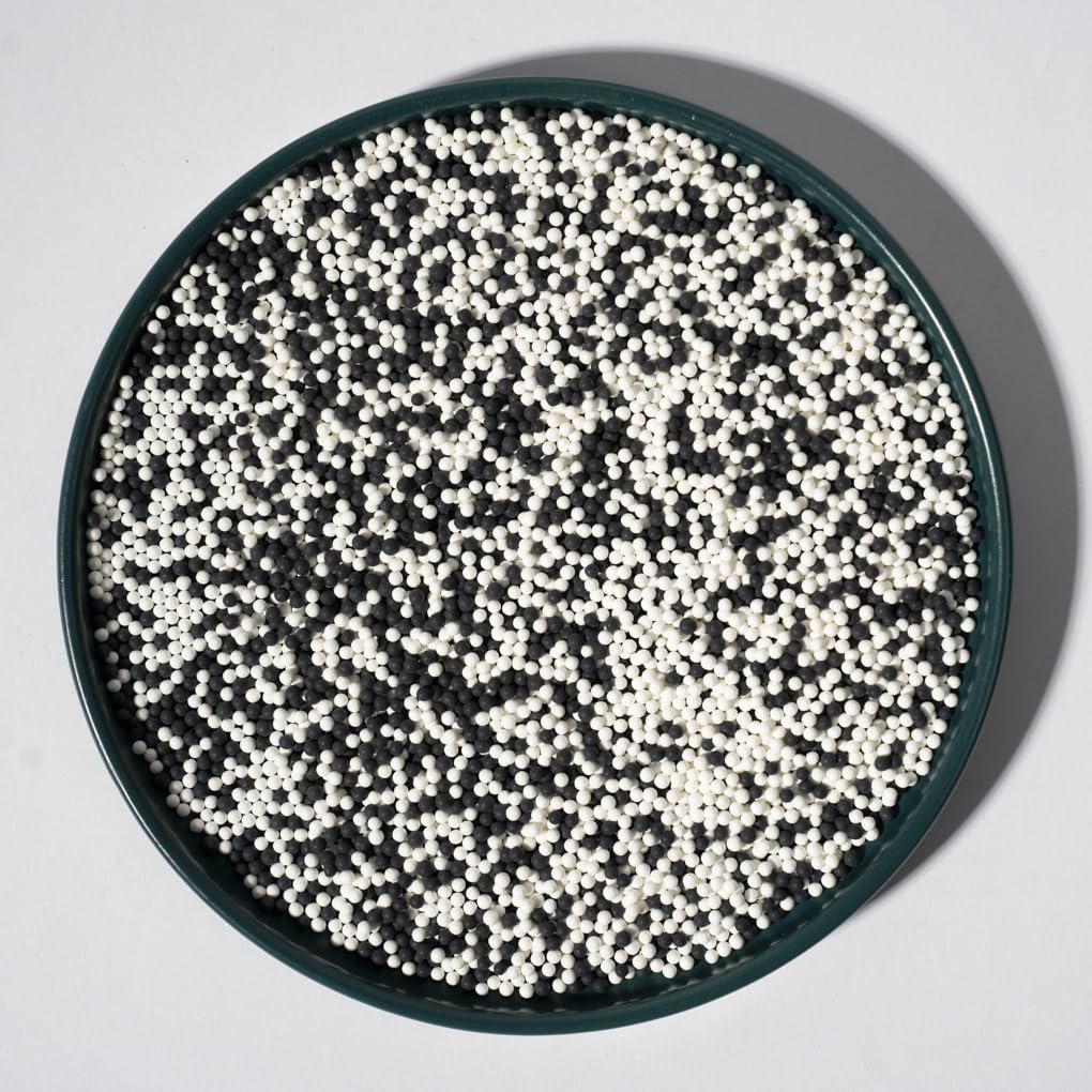 NIPEOR Edible Pearl Sprinkles for Cake Decorations, 130g, 2mm Matte White and Black Sugar Pearls for Baking and Cupcakes