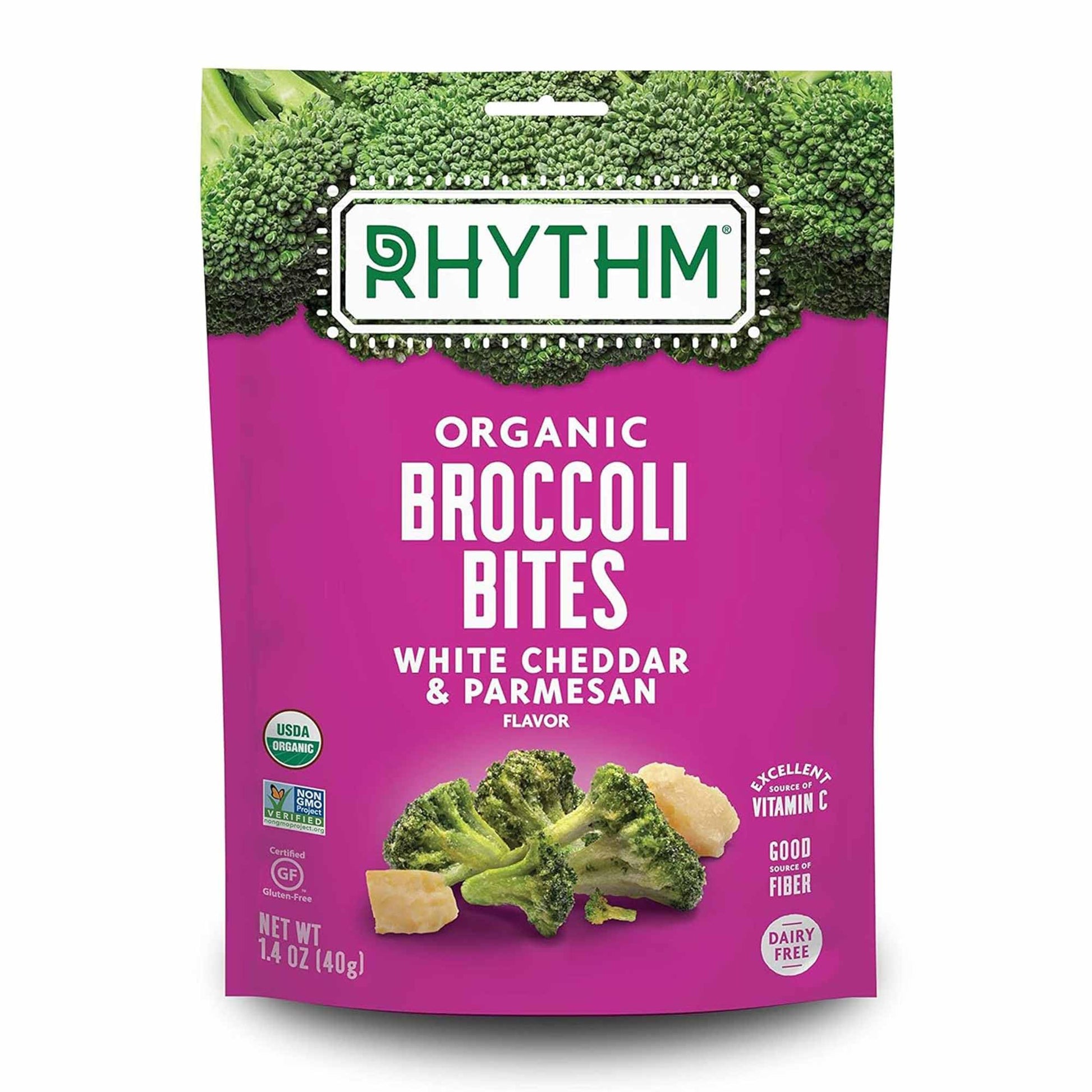 Rhythm Superfoods Crunchy Broccoli Bites, White Cheddar & Parmesan, Organic & Non-Gmo, 1.4 Oz, Vegan/Gluten-Free Vegetable Super