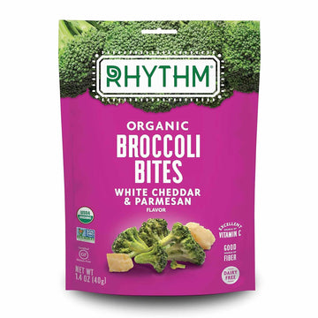 Rhythm Superfoods Crunchy Broccoli Bites, White Cheddar & Parmesan, Organic & Non-Gmo, 1.4 Oz, Vegan/Gluten-Free Vegetable Super