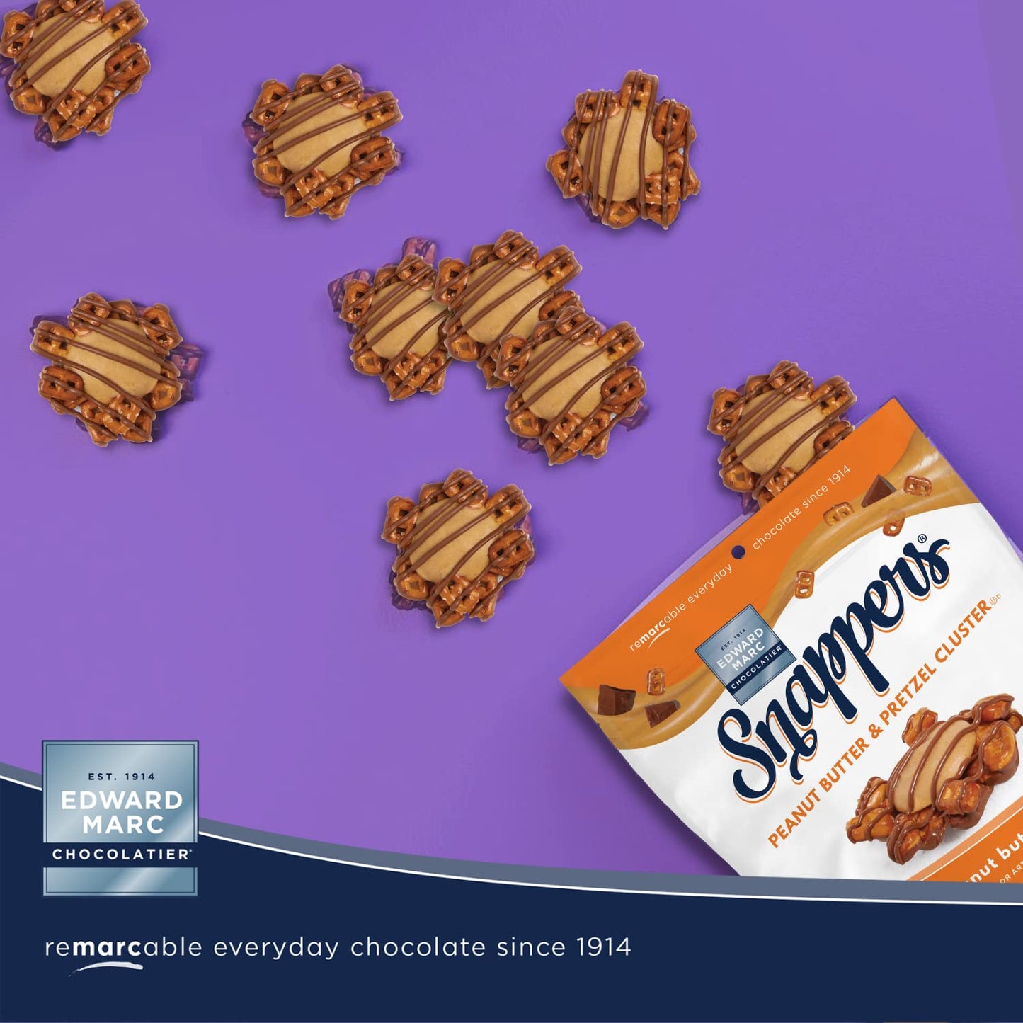 Edward Marc Snappers Peanut Butter & Pretzels Cluster - Crunchy Pretzel Snack With Milk Chocolate For Adults And Kids - 6 Oz (Pa