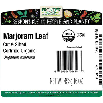 Frontier Natural Food Products 2618 Cut And Sifted Organic Marjoram Leaf, 16 Oz